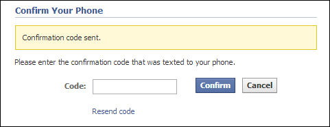 Confirmation code for facebook